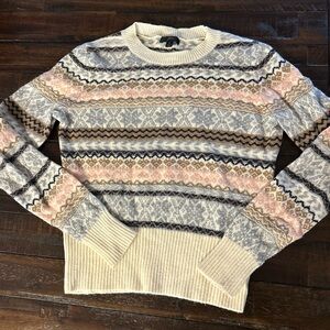 J. Crew women’s snowflake Crewneck Sweater - Cream, Pink, Gray, and Brown